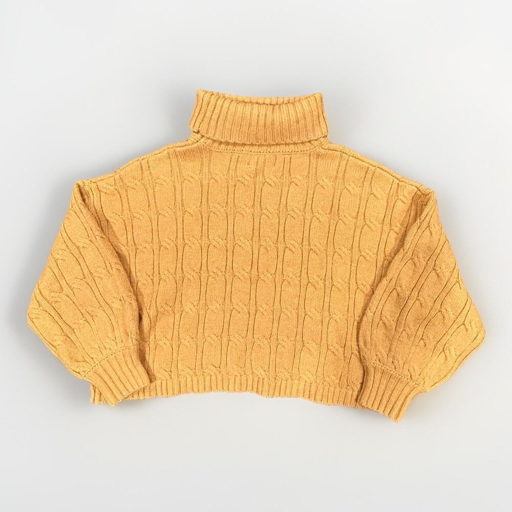 Truth Cable Knit Turtleneck Sweater Women's Size Large Cropped Mustard Yellow - Picture 7 of 9